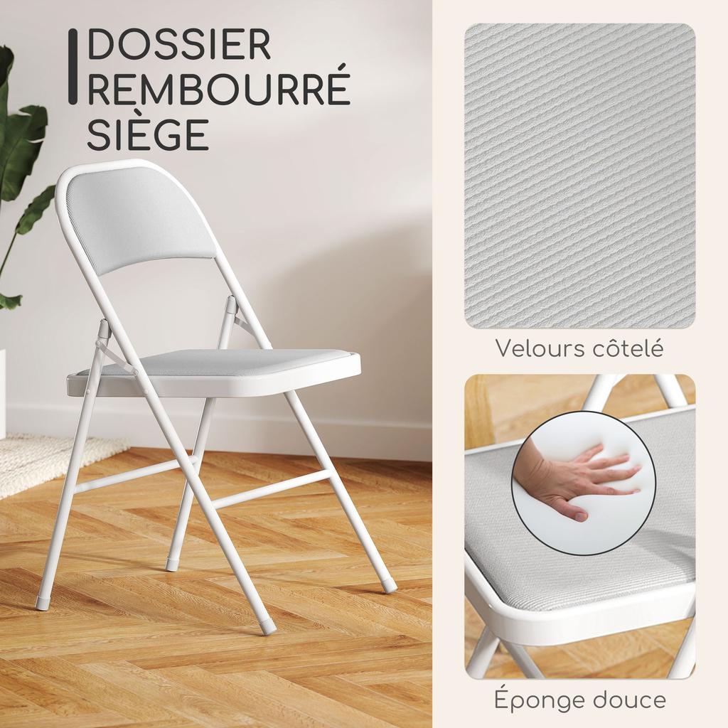 Set of 4 Folding Chairs, Portable Dining Chairs, Steel Frame, 45 X 46 X 78 Cm, White