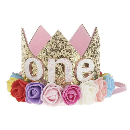 Baby Girl Crown Letter Shiny Sequins Flower Headwear Birthday Festival Headband