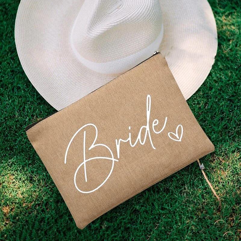 2023 Team Bride Printed Canvas Makeup Bag Bridesmaid Pocket Lipstick Wash Bag for Wedding Travel Lipstick Bags Storage Organizer