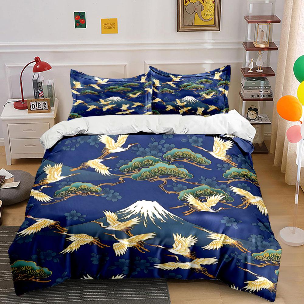Elegant Crane Mountain Decor Set Soft Comfortable Duvet Cover Bedding Set Included 1*Duvet Cover & 2*Pillowcases, Gift
