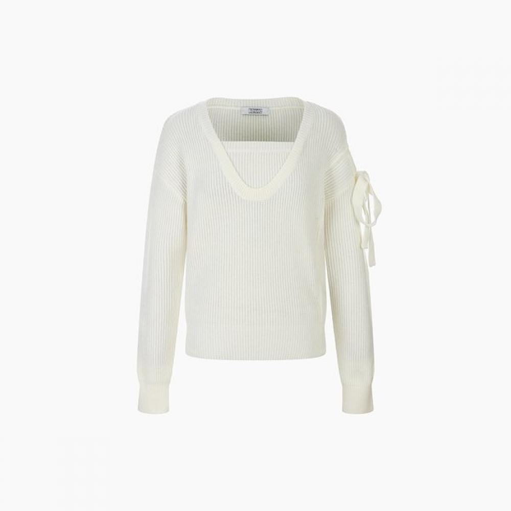 EGOIST Shoulder Slit Ribbon Detail Knit Pullover  Es1kl163 