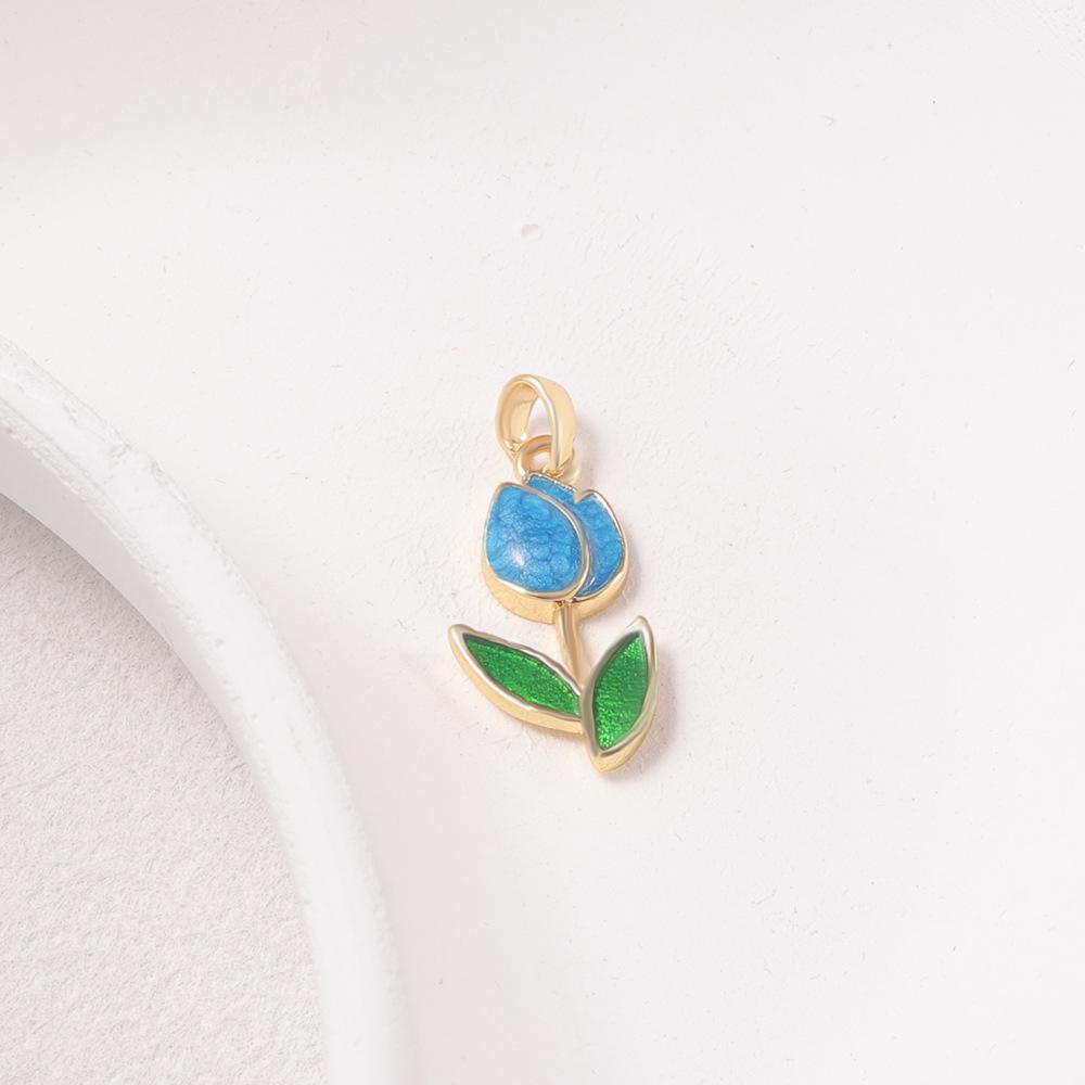 Retro Tulip Enamel Flower Charm for DIY Jewelry
