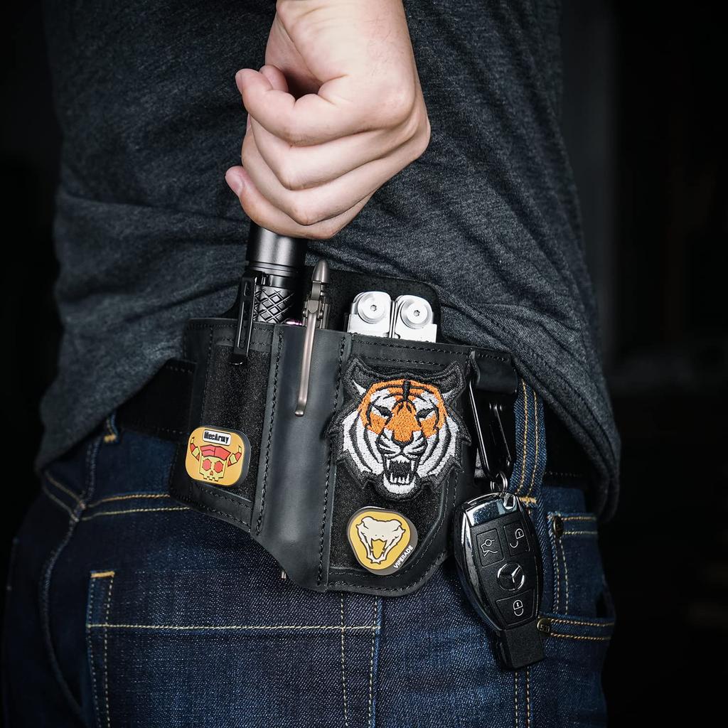 VIPERADE PL3 Lederscheide mit DIY-Patch EDC Taschenorganizer für Leatherman Scheide mit Stifthalter Taschenlampe EDC Gürtelorganizer mit Schlüsselanhänger