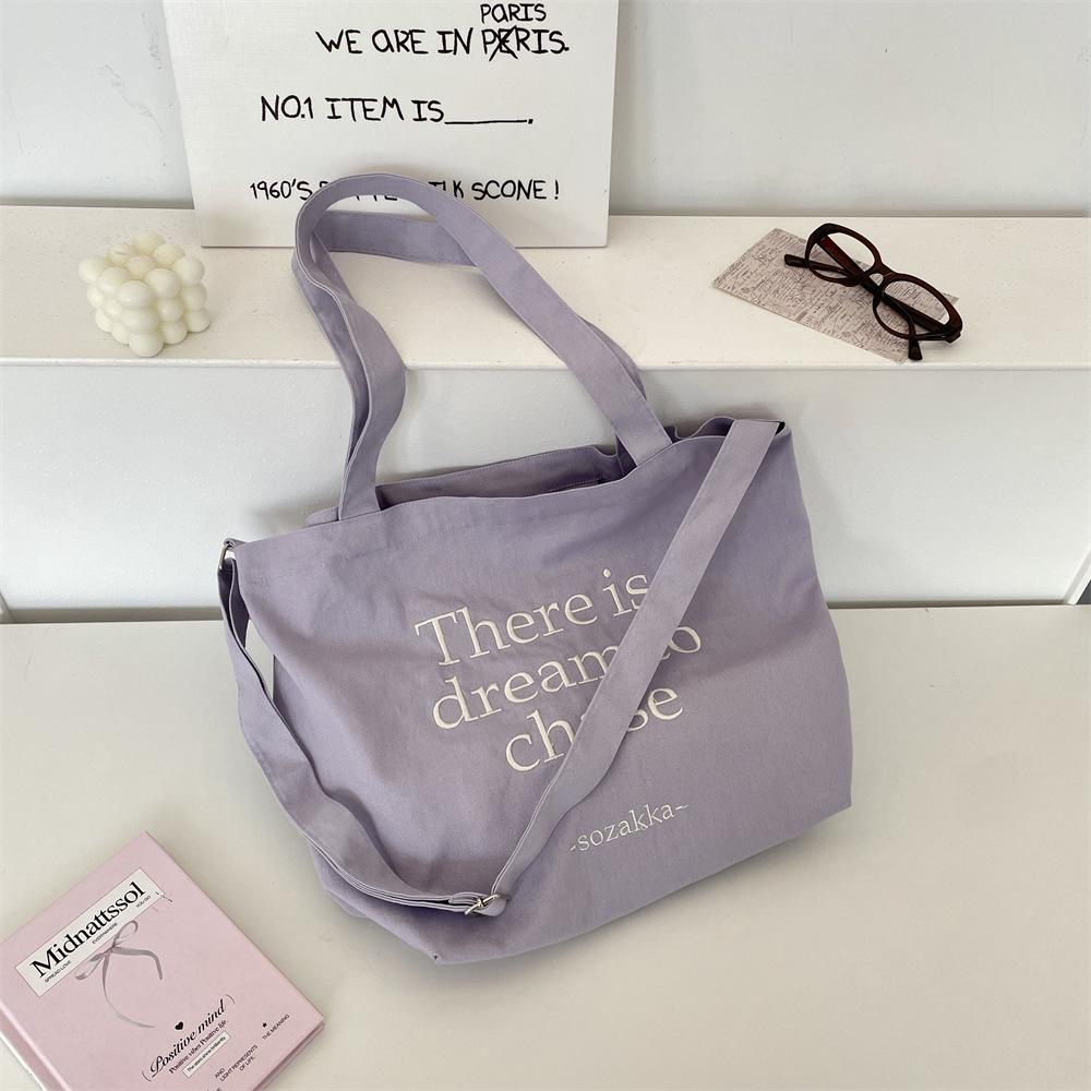 Student canvas bag women's new trendy letter tote bag casual large-capacity shopping bag bag