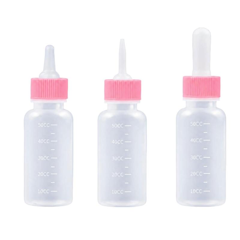 Newborns Cats and Dog Nursing Bottles with 3 Teat Shape, Plastic Bottles, Clear Scale Lines, and Removable Cap for Hand Feeding