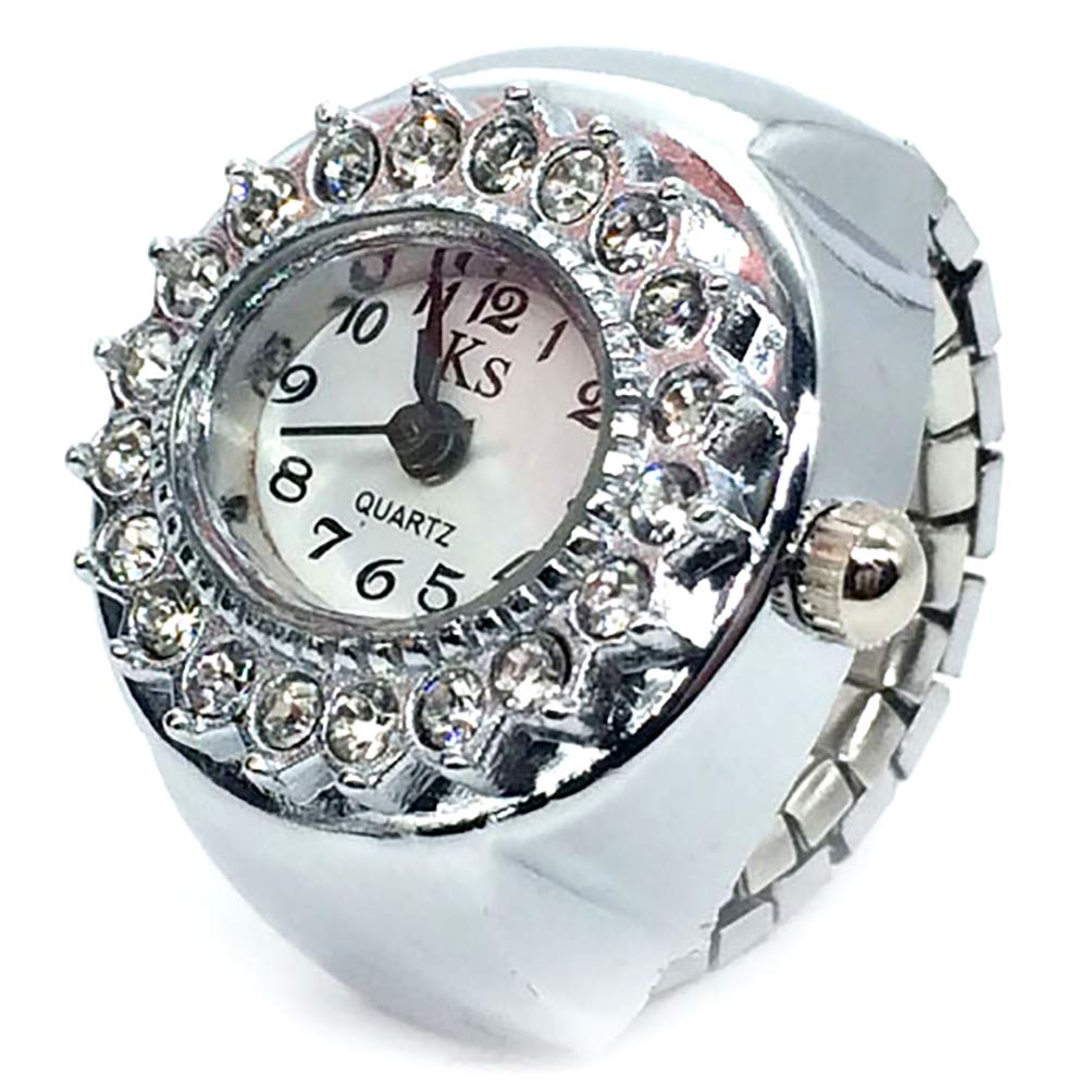 Rio Grande Sparkling Crystal Round Design Ring Watch - One Size Fits All (Silver & White) ZM-WATCH5804-SVWH