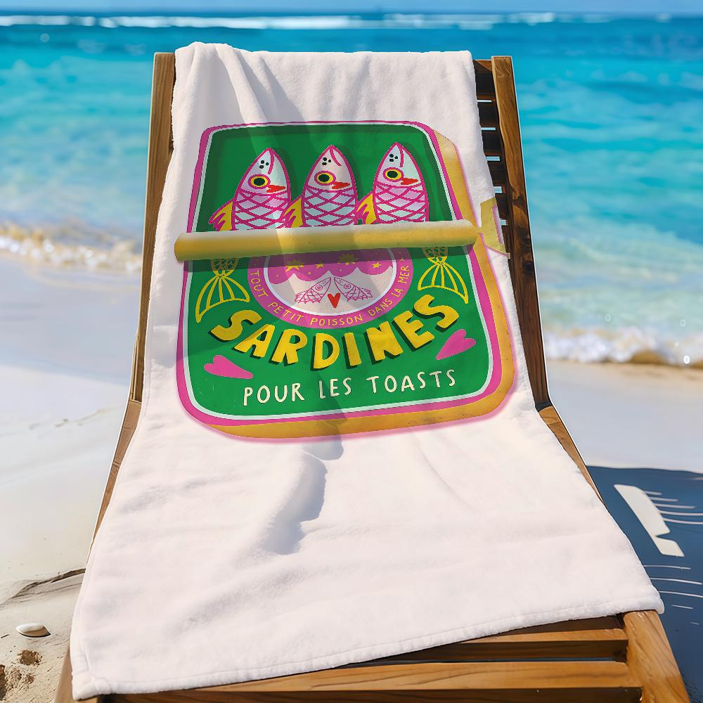 Art Sardines Fish Towel Sports Quick Dry Travel Camping Gear Sandproof Soft Light Large Beach Towel