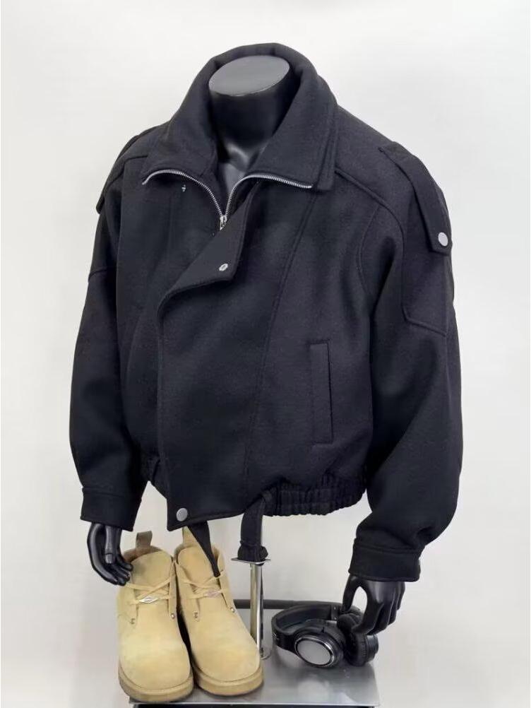 Men's Oversized Wool-Blend Padded Baseball Jacket - Autumn/Winter Hipster Style Coat