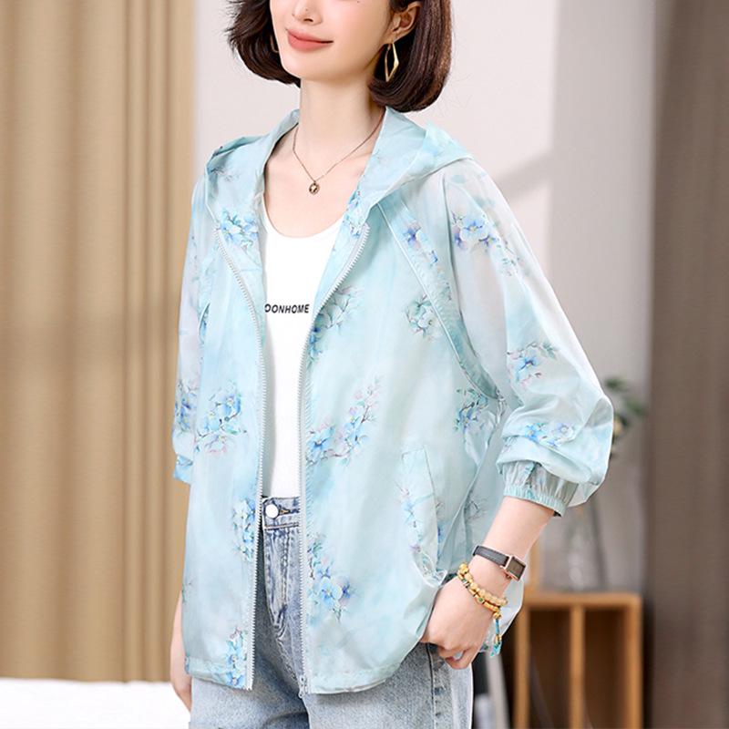 2025 Women's Lightweight Hooded Sun Protection Jacket - Spring/Summer Breathable, Casual, Printed Outerwear