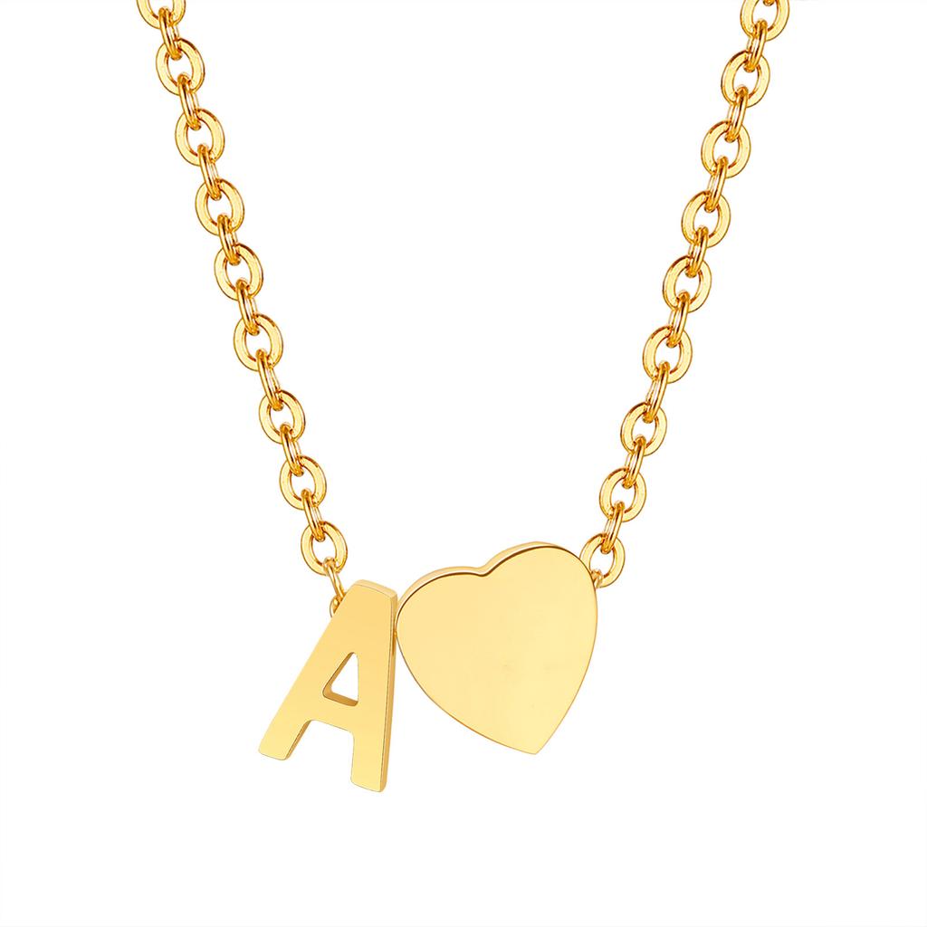 Initial Heart Necklace for Women,18K Gold Plated Stainless Steel Tiny Heart Letter Necklace, Personalized Name Jewelry