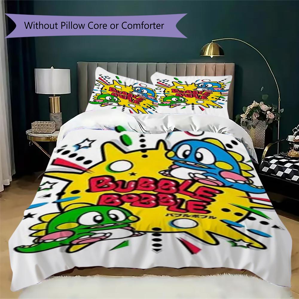 Bubble Bobble Pattern Bedding,Quilt Set Quilt Cover Pillowcase Home Birthday Gift(1 * duvet cover + 2 * pillowcase, without core)_lx