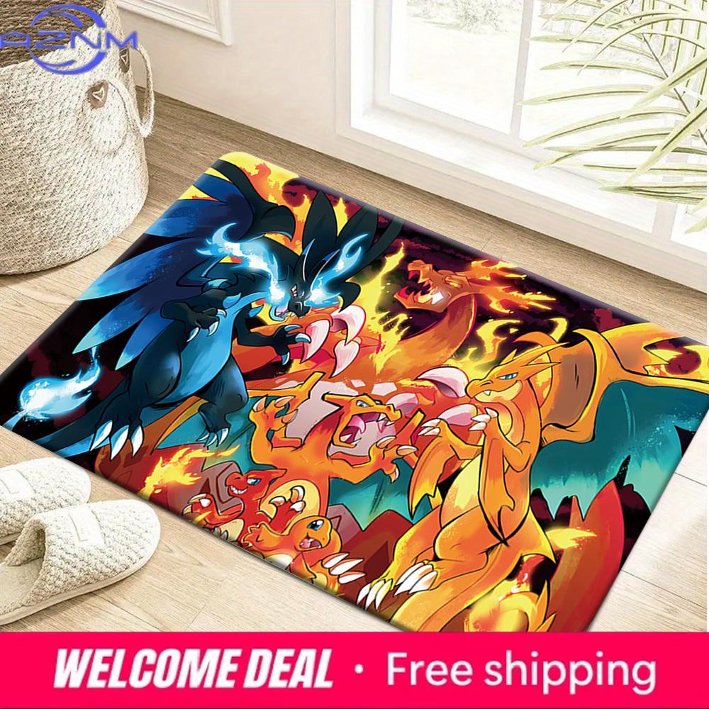 Pokemon Charizard Evolution Fire Scene Print Non-slip Doormat, Soft Absorbent Floor Rug for Home Decor 40x60cm
