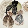New Chinese Fashion Black White Flower Print Bow Ribbon Hair Ties Rope Rings Women Scrunchies Ponytail Elastic Hair Hairbands