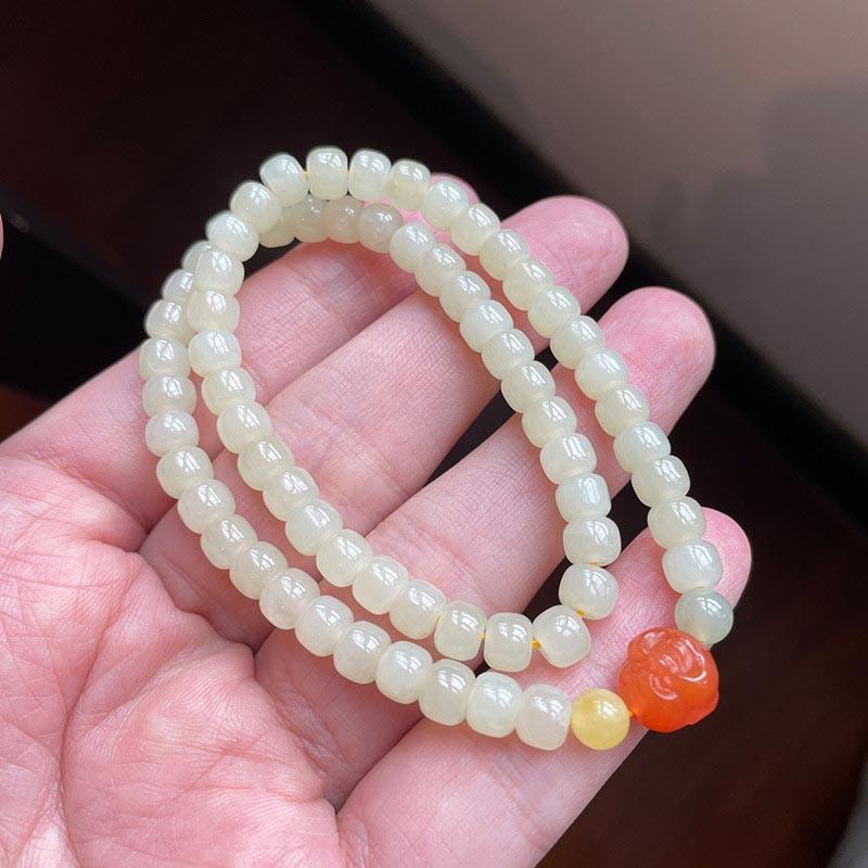 Hotan Jade 5x6mm Double-Strand Women's Bracelet Pale Yellow Artistic Retro Minimalist Elegant Fashion Classic