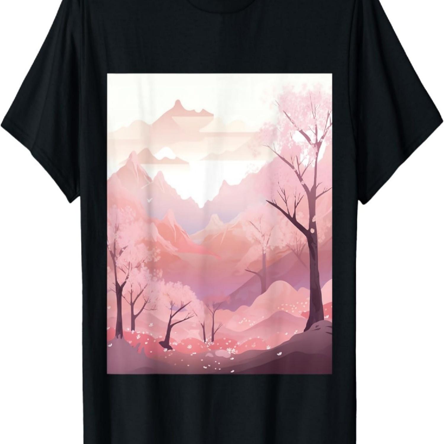 Soft Symphony Peaks Pastel Rhapsody of Cherry Blossoms T-Shirt S