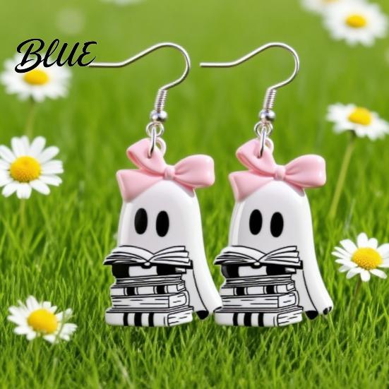 Lightweight Acrylic Earrings Cute Reading Ghost Earrings Sweet Bowknot Drop Unique Halloween Gifts Jewelry for Women Girls Fashionable