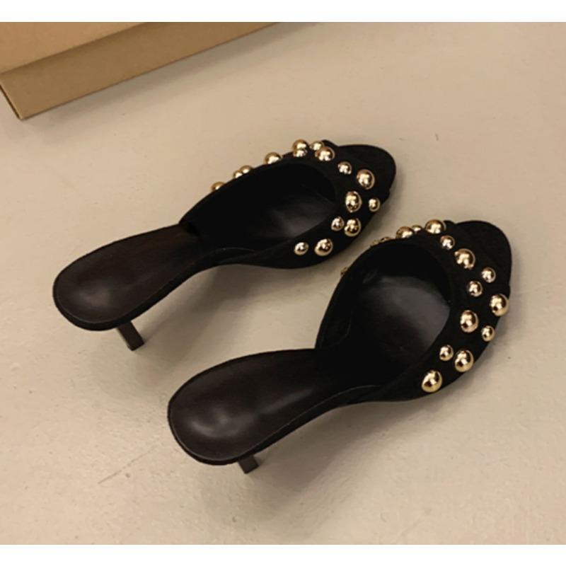 Novelty Thin Heels Peep Toes Sandalias De Mujer Crystal Square Toes Slip On Woman Slippers Solid Patent Leather Zapatos Mujer 42