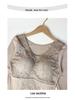 2025 Women's Slim-Fit Lace Long-Sleeve Heat-Generating Brushed Innerwear with Bra Pads