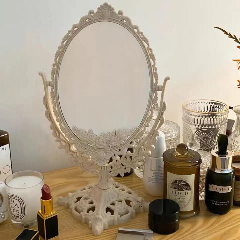 Miroir De Maquillage Double Face Rotatif 360° Aphrodite - Grand Miroir De Princesse Vintage Pour Bureau