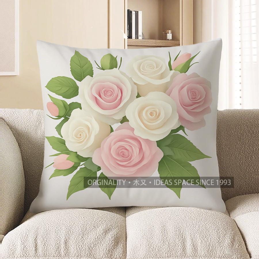 Home Decor Pink Roses: Elegant Floral Cushion Cover Pattern Cushion Cover Suitable For Sofa Bedroom Car Pillow Cover