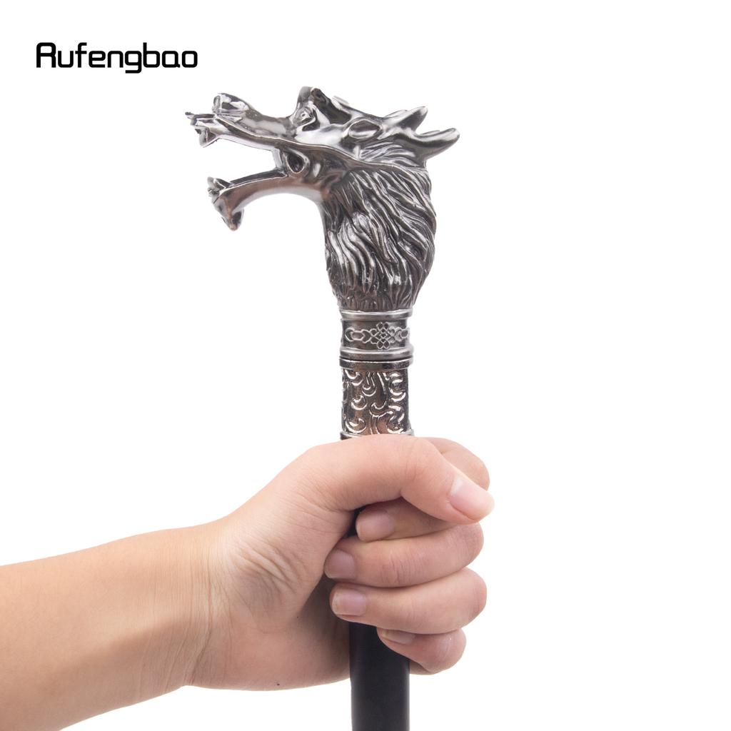 Baston de mers de lux argintiu cu cap de dragon, baston de mers decorativ la modă, baston elegant de gentleman pentru cosplay, pommel crosier 93cm