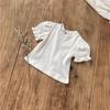 Girls' Puff Sleeve Cotton Jacquard T-shirt - Breathable, Short-Sleeved, Cute, Hollow Design.