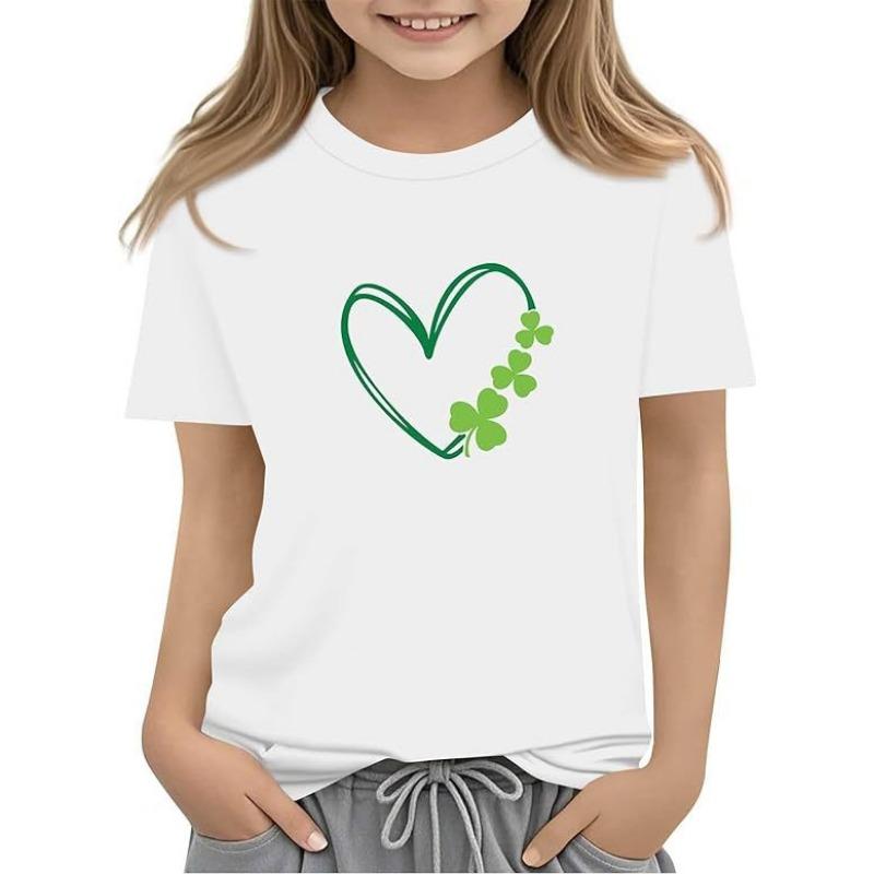 

Летняя детская одежда, дышащая, удобная, повседневная, модная, с рисунком в форме сердца, женская футболка с короткими рукавами и круглым вырезом 150