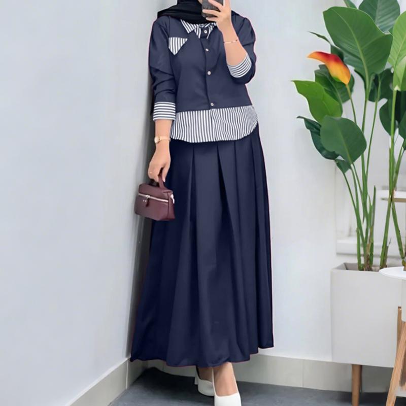 ZANZEA Women Long Sleeve Blouse and Long Skirts Vintage Two Piece Suit Sets