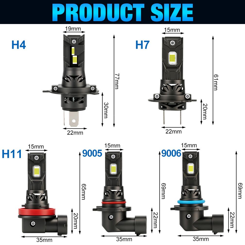 2Pcs 30000LM H7 LED Headlight Bulbs Mini Turbo H11 LED H8 9005 HB3 9006 HB4 Car Fog light H4 Motorcycle Headlamp Auto Plug&Play Lamp 6500K White