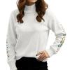 Women's Semi High Neck Long Sleeved Knitted Sweater Top, Loose Embroidered Sweater