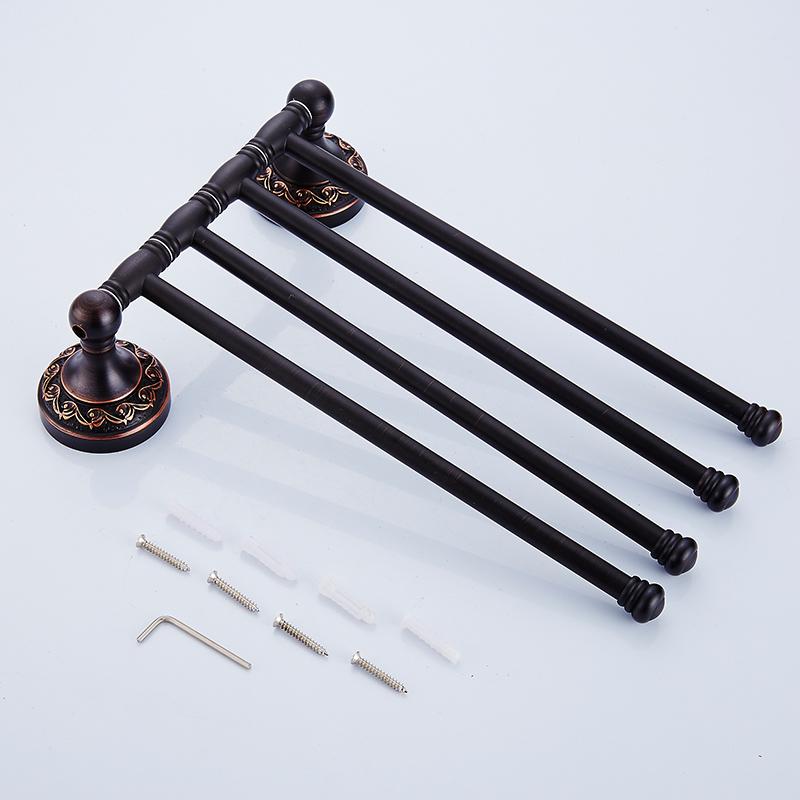 Antique Brass Towel Bar for Bathroom, Wall Mounted, Black Copper Swivel Towel Rack Holder, 3 Arms, 4 Arms