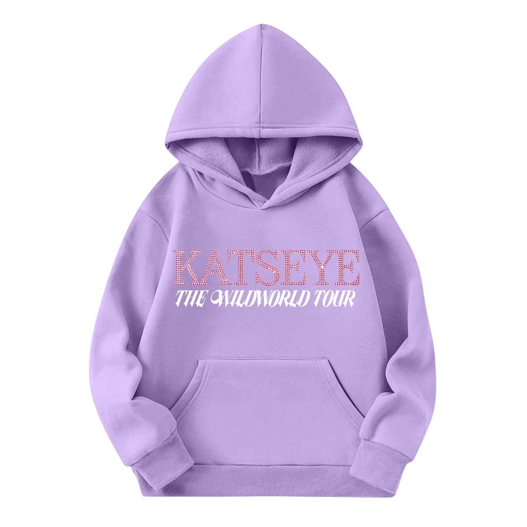 Girls' Fashion Long-Sleeve Hooded Sweatshirt with Print and Pockets