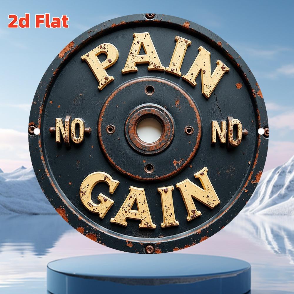 

2D Aluminum Vintage 45LB Plate Sign PAIN NO GAIN Fitness Decor Round Wall Art for Home Gym Man Cave 7.8 Inch (as the picture,20cm)