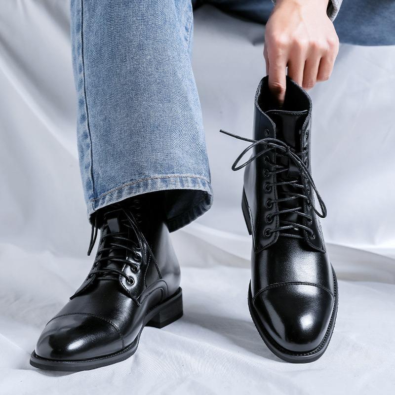 Fashion Luxury Men's Boots British Style Casual Leather Boots Pointed Tip High Top Boot Classic Business Dress Boots for Men Ankle Botas