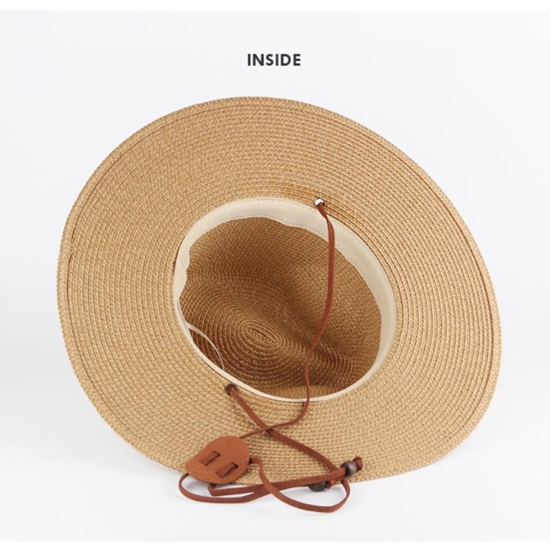 Breathable Paper Straw Panama Hat with Adjustable Chin Strap and Wide Brims Sun Protections for Women Vacation and Trip