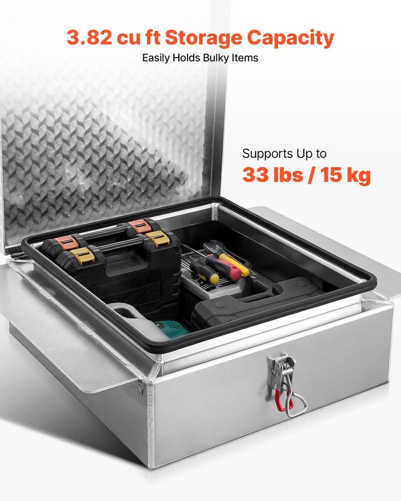 Truck Bed Tool Box, Heavy Duty Aluminum Tool Box with Diamond Plate, Storage Toolbox Chest Organizer Supports up to 100 kg, Ideal for Pickup, Truck