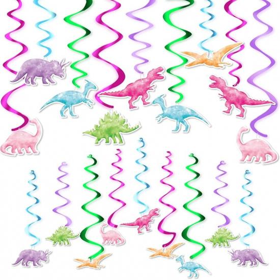 WERNNSAI Watercolor Dinosaur Party Hanging Swirl - 24Pcs Dinosaur Party Decorations for Girls Kids Birthday Baby Shower Foil Whirls Ceiling Streamers