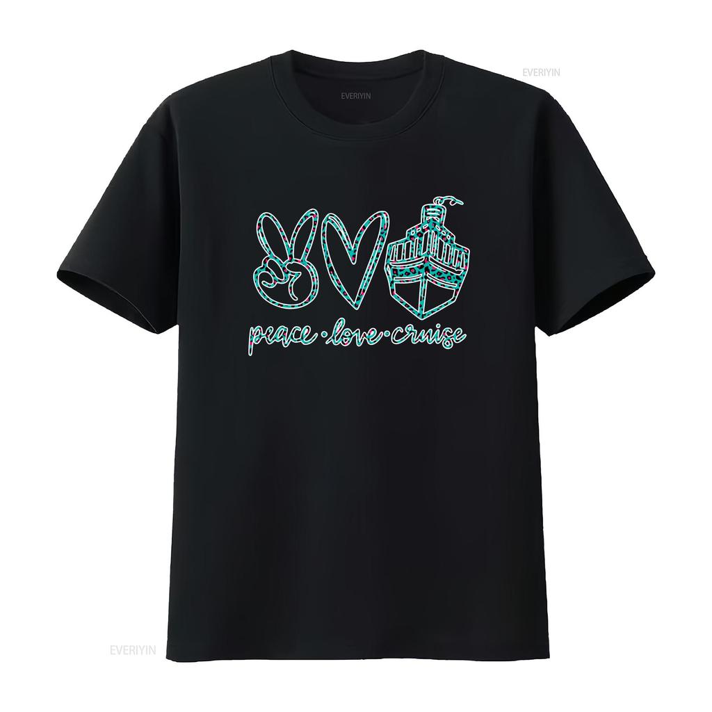 Peace Love Cruise T Shirt Cute for vintage Washed Casual Unisex Breathable Versatile graphic Stretched Top For Everyday Wear