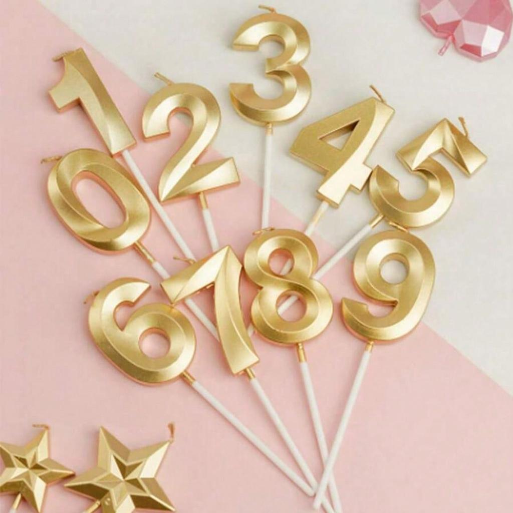 1pc-Birthday Candle Golden Number 0-9 Smoke Free Birthday Cake Insert Party Candle Decoration Anniversary Cake