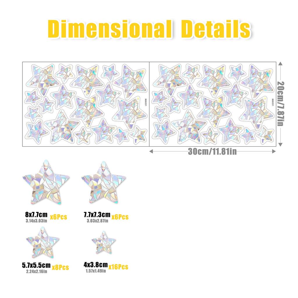 2PC Laser Glass Paper Sunshine Catcher Colorful Window Stickers Rainbow Prism Anti Collision Christmas Snowflake Glass Sticker