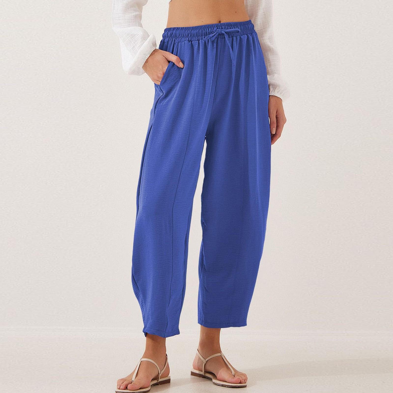 

Брюки для женщин, повседневные, однотонные, летние, с эластичной талией, свободные, легкие, с завязками на шнурке, с карманами S