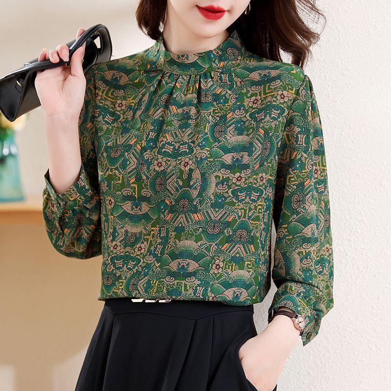 Printed Shirt for Women 2025 Summer New Stand Collar Fashionable Pullover Versatile Elegant Casual Loose Top