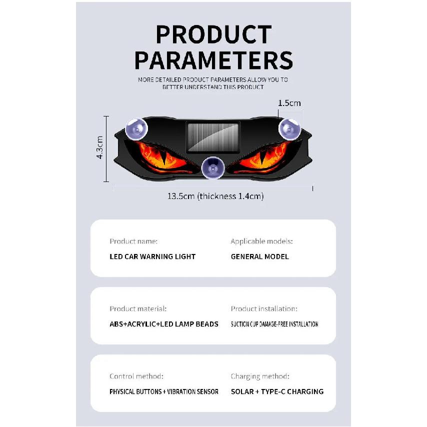 Solar Power Car Demon Eye Light Rechargeable Car Window Light Cool Flashing Warning Light Dynamic Safety Vehicle Signal Lights Dome Lights 6