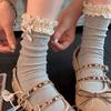 Lace Trim Ankle-length Autumn/winter Pure Cotton Bow-knotted Sock with Ballet-style Long Sleeves and Small Shoes for Children