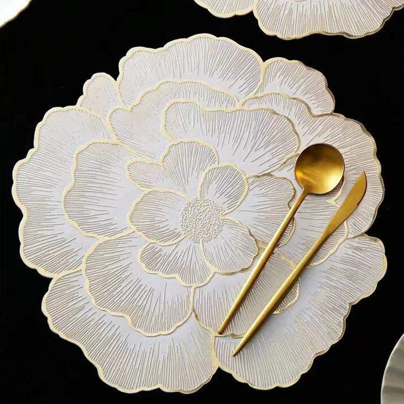 1pcs/6pcs PVC Flower Placemat Dining Decorative Heat Resistant Table Pad Coasters Home Party Wedding Christmas