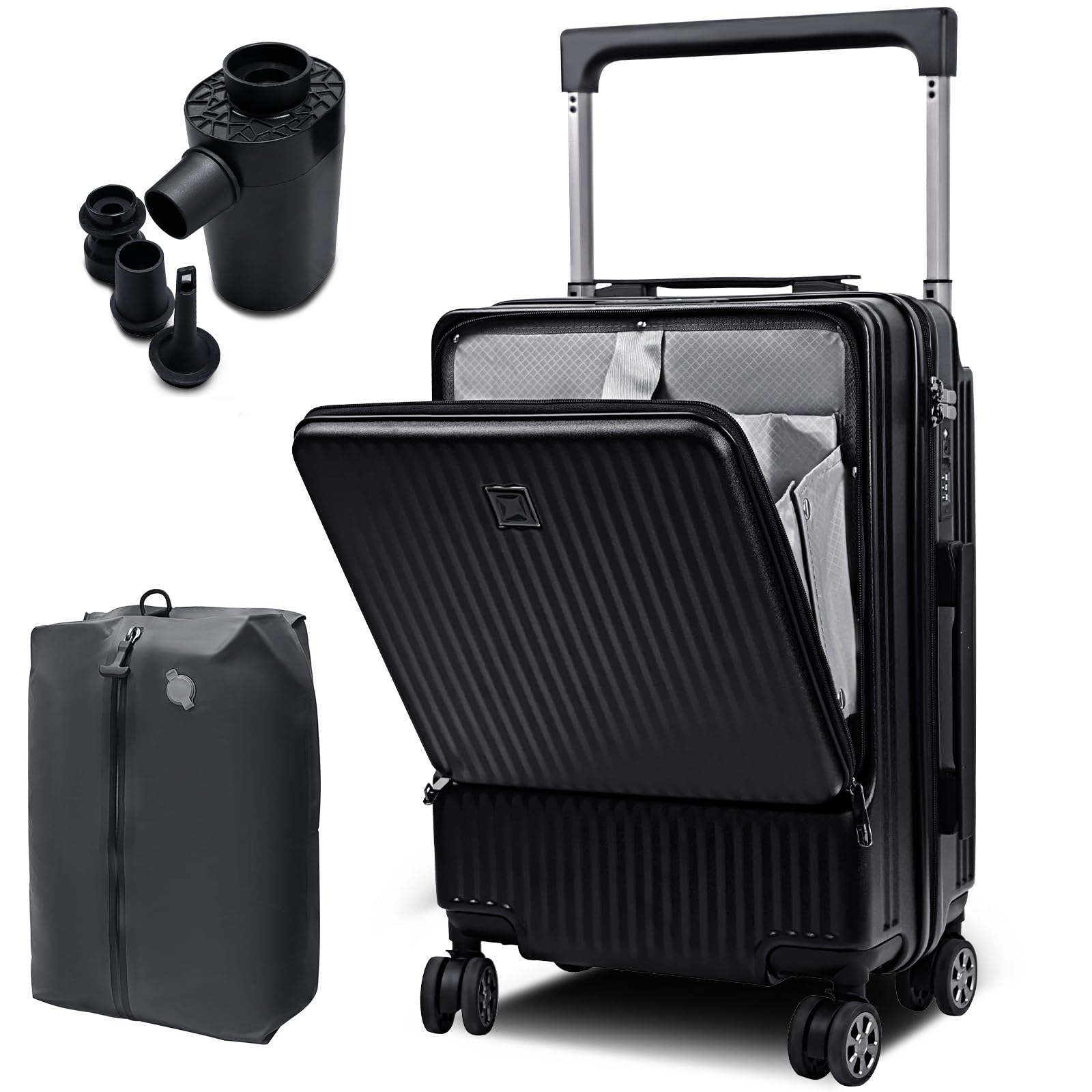 

OPOALO Набор с вакуумным компрессионным мешком и электрическим широким вместительным передним карманом для ручной клади TSA двойной для и подходит для чемодана 42 л, 3-компонентный насос, ручная кладь, бар, чёрный