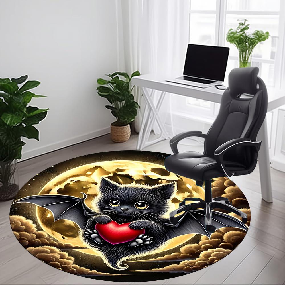 1pc bat Office Round Area Rug, Under Office Chairs Bedroom Living Room Home Decor, Room Deco