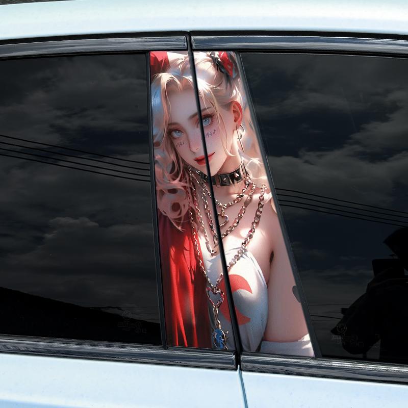 1/2pcs Joker Lady Car Stickers Auto B Pillar Waterproof Decoration Cover Scratches DIY Car Doors Pillar Sunscreen Vinyl Decals