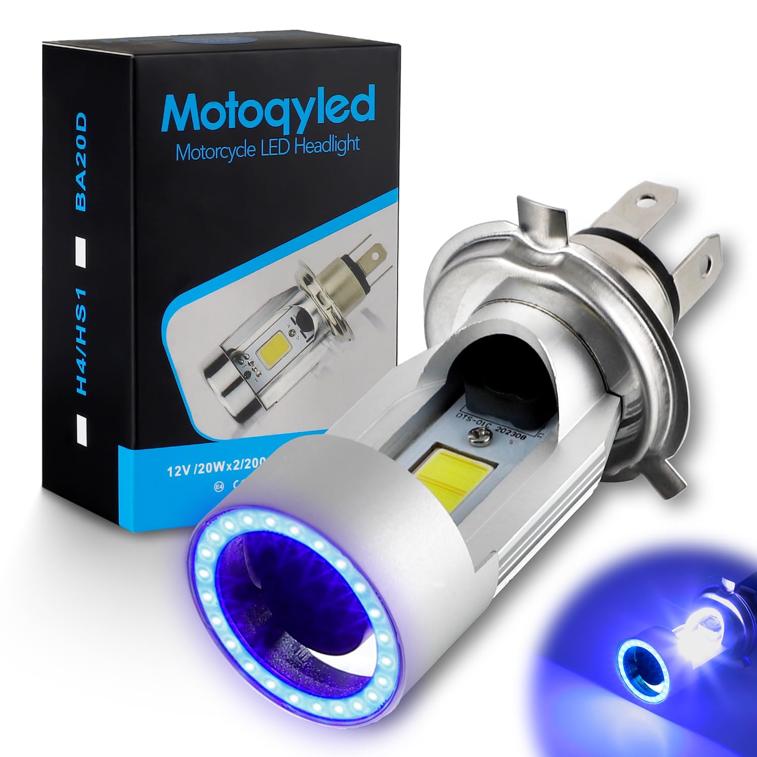 

Futwod H4 Motorcycle Headlight, LED, High Brightness, COB, Motorcycle Headlight, White, Blue Squid Ring, синий