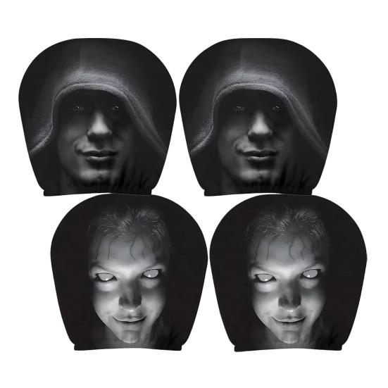 Funny Car Prank Gifts 4 Pcs Halloween Headrest Covers, Creepy Ghost Face Seat Decorative Protectors Protector, Universal Auto Decor for